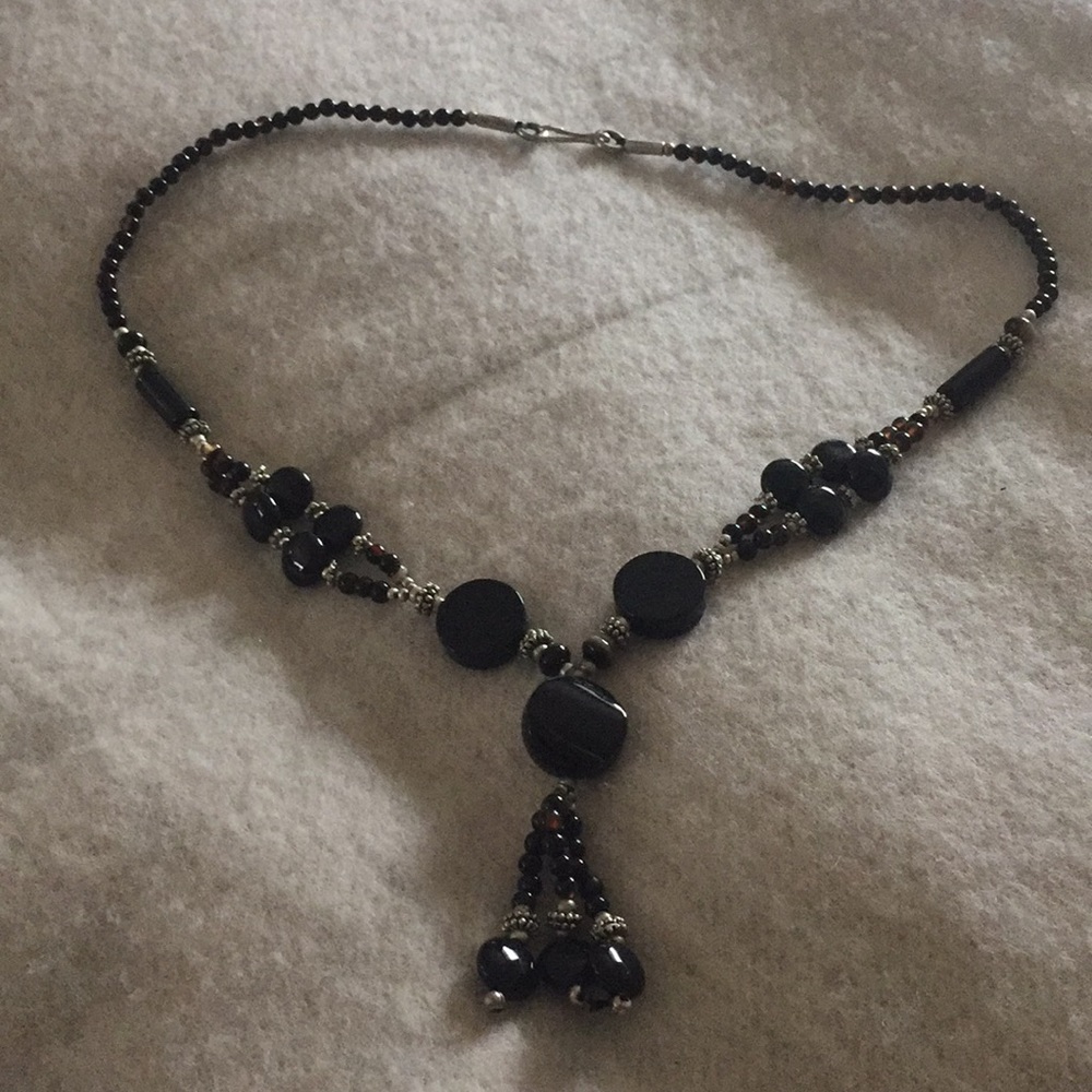 Black stone and silver necklace